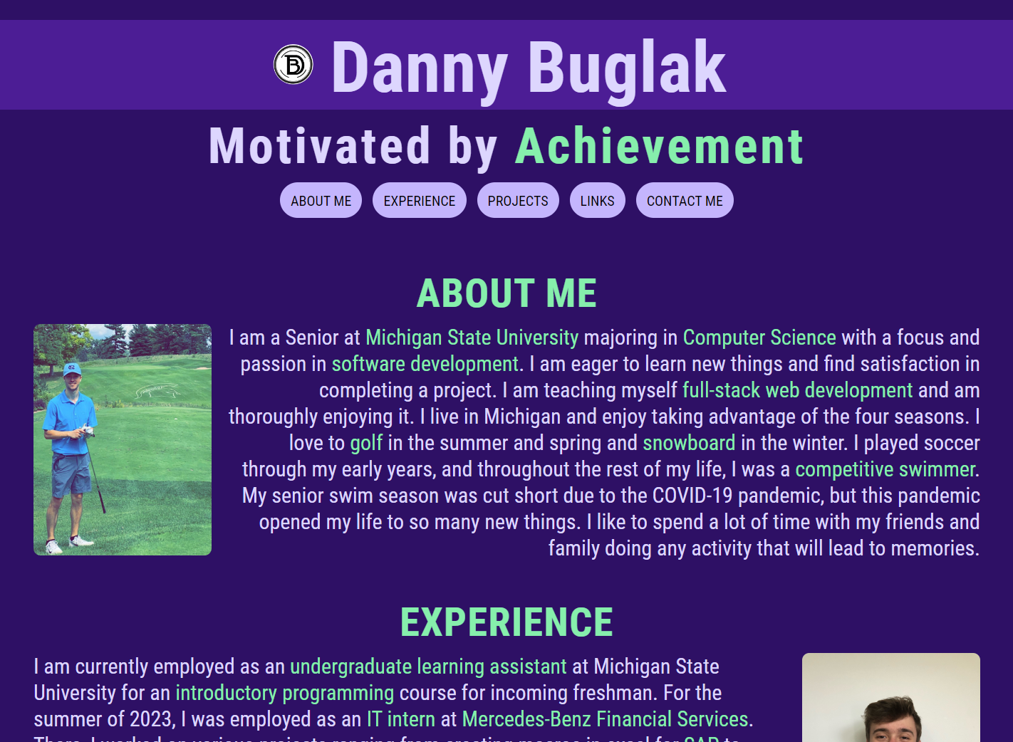 Personal Website Version 1 Screenshot